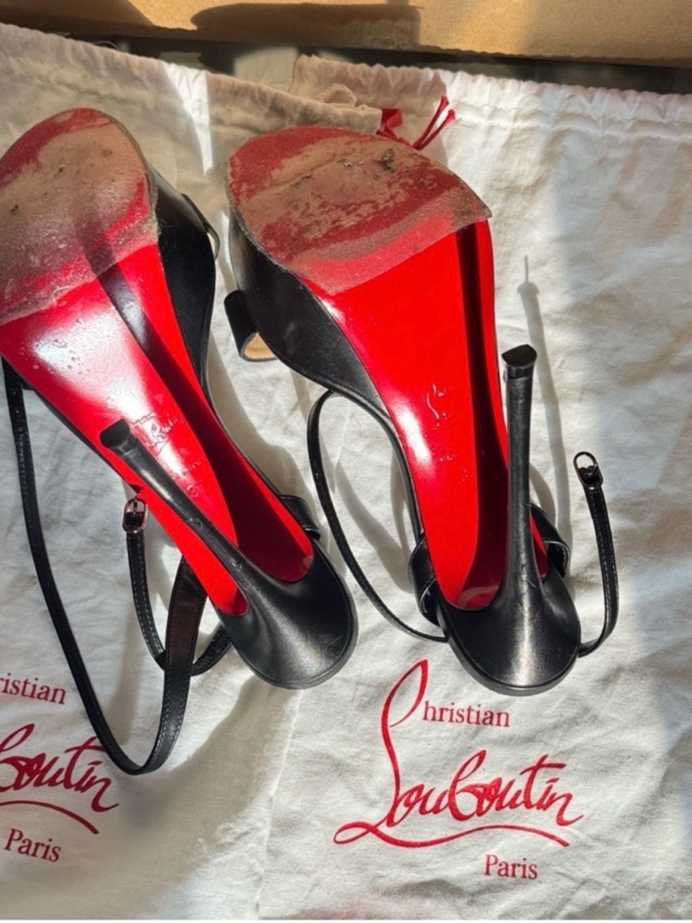 Christian Louboutin Black Leather Platform Slingback Heels - Picture 4 of 4